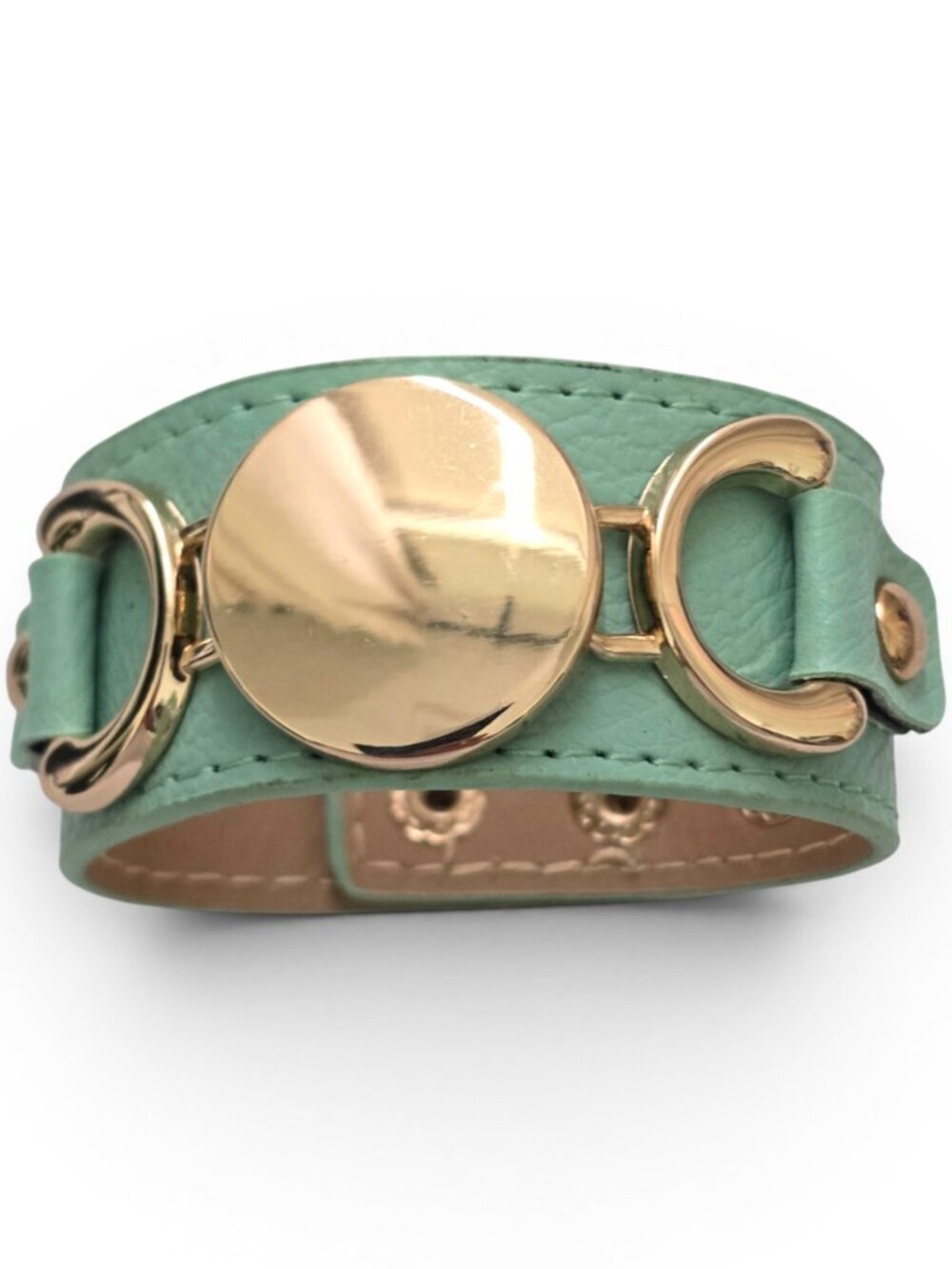 Mint Green Engravable Cuff Bracelet Gold Tone Faux Leather Adjustable new